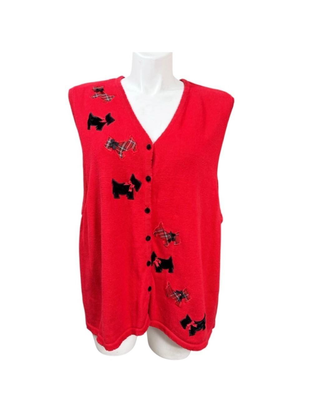 Marisa Christina Christmas Sweater Vest 3X Red‎ Scottie Dogs 2000